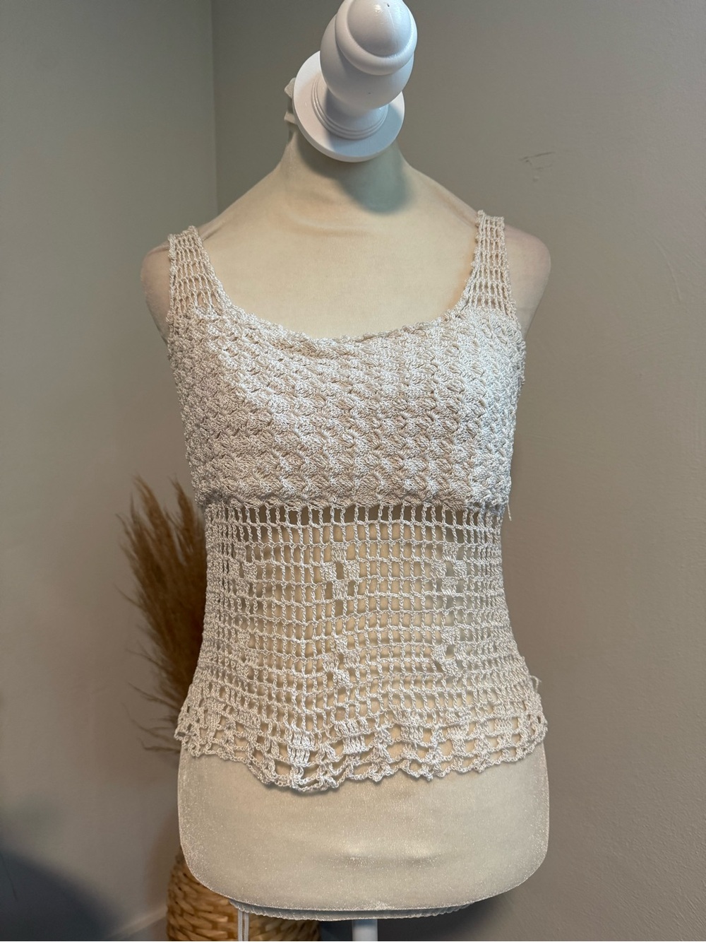 Crochet Tank Top - Cream Women's Knit Cami